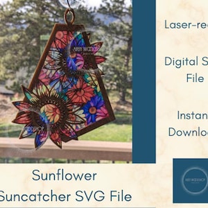 Sunflower Suncatcher Laser Cut SVG Download, Floral Suncatcher, Hanging Ornament, Car Charm, Wall Art Laser Cut File, Digital File Download