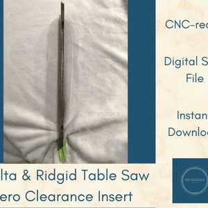Puede incluir: Un archivo SVG digital listo para CNC para un inserto de espacio cero para una sierra de mesa Delta y Ridgid. El archivo est&aacute; disponible para descarga instant&aacute;nea.