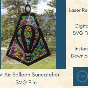 Heißluftballon Suncatcher Laser Cut SVG Download, hängende Verzierung, Anhänger für Auto, Wand Kunst Laser Cut Datei
