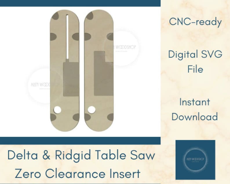 Puede incluir: Archivo SVG digital listo para CNC para un inserto de cero espacio libre para una sierra de mesa Delta y Ridgid. El archivo est&aacute; disponible para descarga instant&aacute;nea.