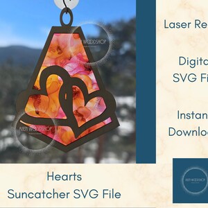 Descarga digital en formato SVG de atrapasol con forma de corazón, adorno colgante para coche, arte mural cortado con láser, regalo de San Valentín.