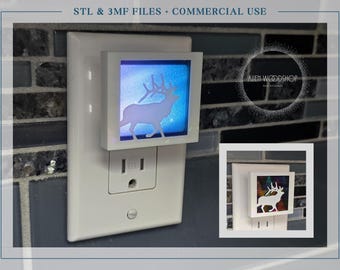 Cubierta para luz nocturna Elk (archivo STL) – Cubierta intercambiable para enchufe LOHAS – Archivo para impresión 3D digital (STL y 3MF) – Inserto de acrílico flexible