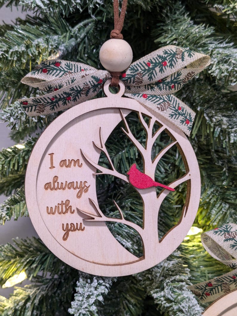 Wooden Cardinal Memorial Ornament, Laser Engraved Christmas Decor, Gift