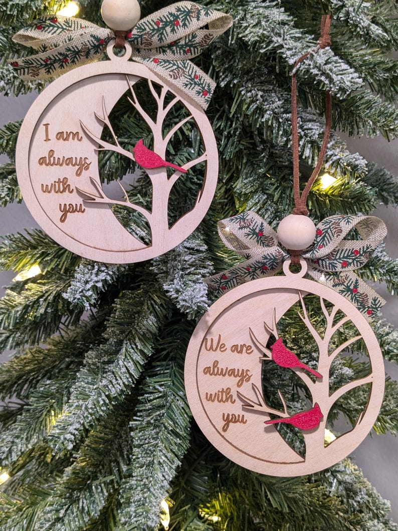 Wooden Cardinal Memorial Ornament, Laser Engraved Christmas Decor, Gift