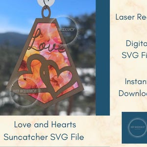 Descarga digital en formato SVG de atrapasol con diseño de dúo Love & Hearts, adorno colgante, dije para auto, arte de pared cortado con láser, regalo de San Valentín