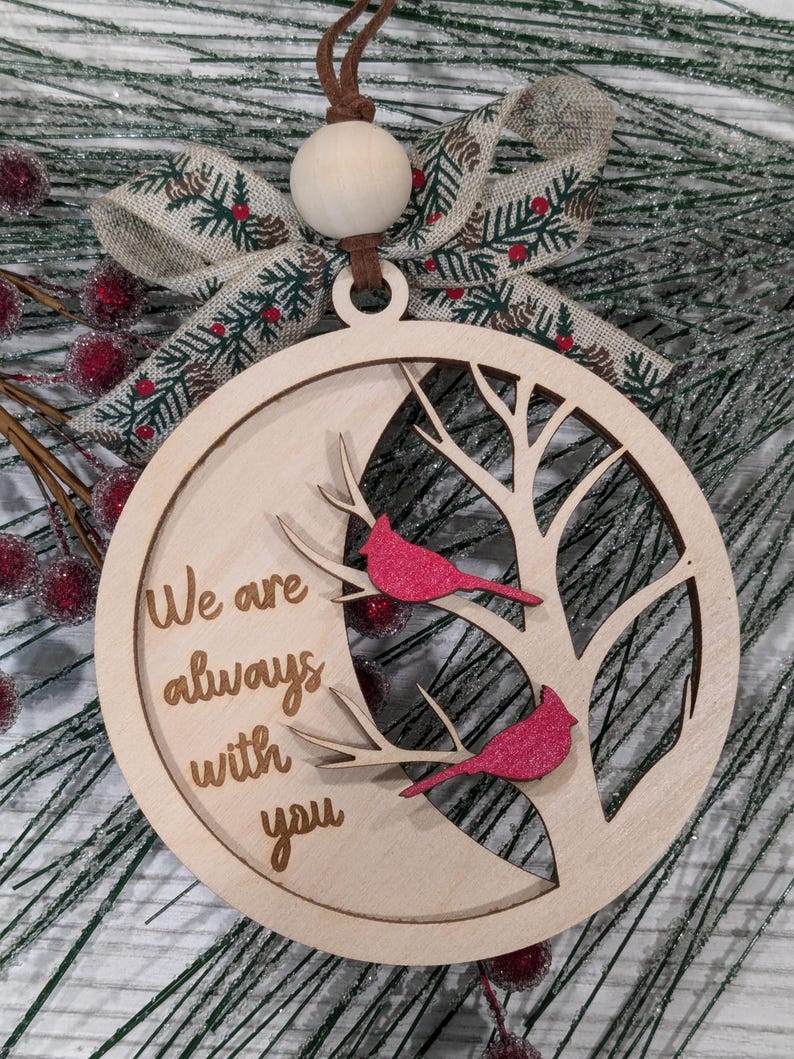 Wooden Cardinal Memorial Ornament, Laser Engraved Christmas Decor, Gift