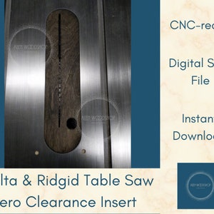 Puede incluir: Un archivo SVG digital listo para CNC para un inserto de cero espacio libre para una sierra de mesa Delta y Ridgid. El archivo est&aacute; disponible para descarga instant&aacute;nea.