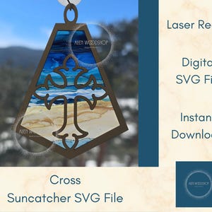 Cross Suncatcher Laser Cut SVG Download, Religious Suncatcher, Hanging Ornament, Car Charm, Wall Art Laser Cut File