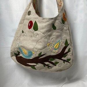 SOLO UN bolso boho XL, beige, pájaros en una rama