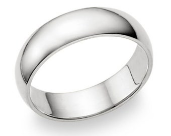 6mm plain white wedding band in 14k