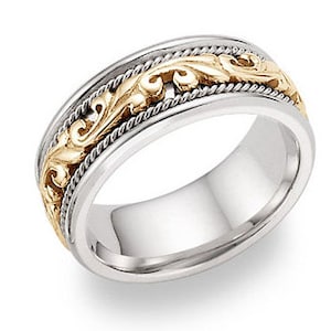 14k two-tone Gold Paisley wedding band