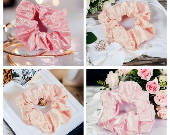 Pink Bridesmaid Scrunchies Silk Satin Soft Hair Scrunchies Hair Accessories for Her Perfect Bridesmaid Proposal Gift Scrunchies - BMGSCR03