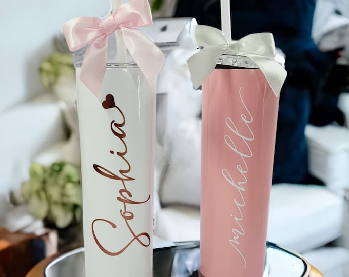 Bridesmaid Tumbler Maid of Honor Gift, Bridesmaid Proposal Bridal Party Gift Personalized Tumbler 20oz + Straw Bachelorette Party - BDWT002