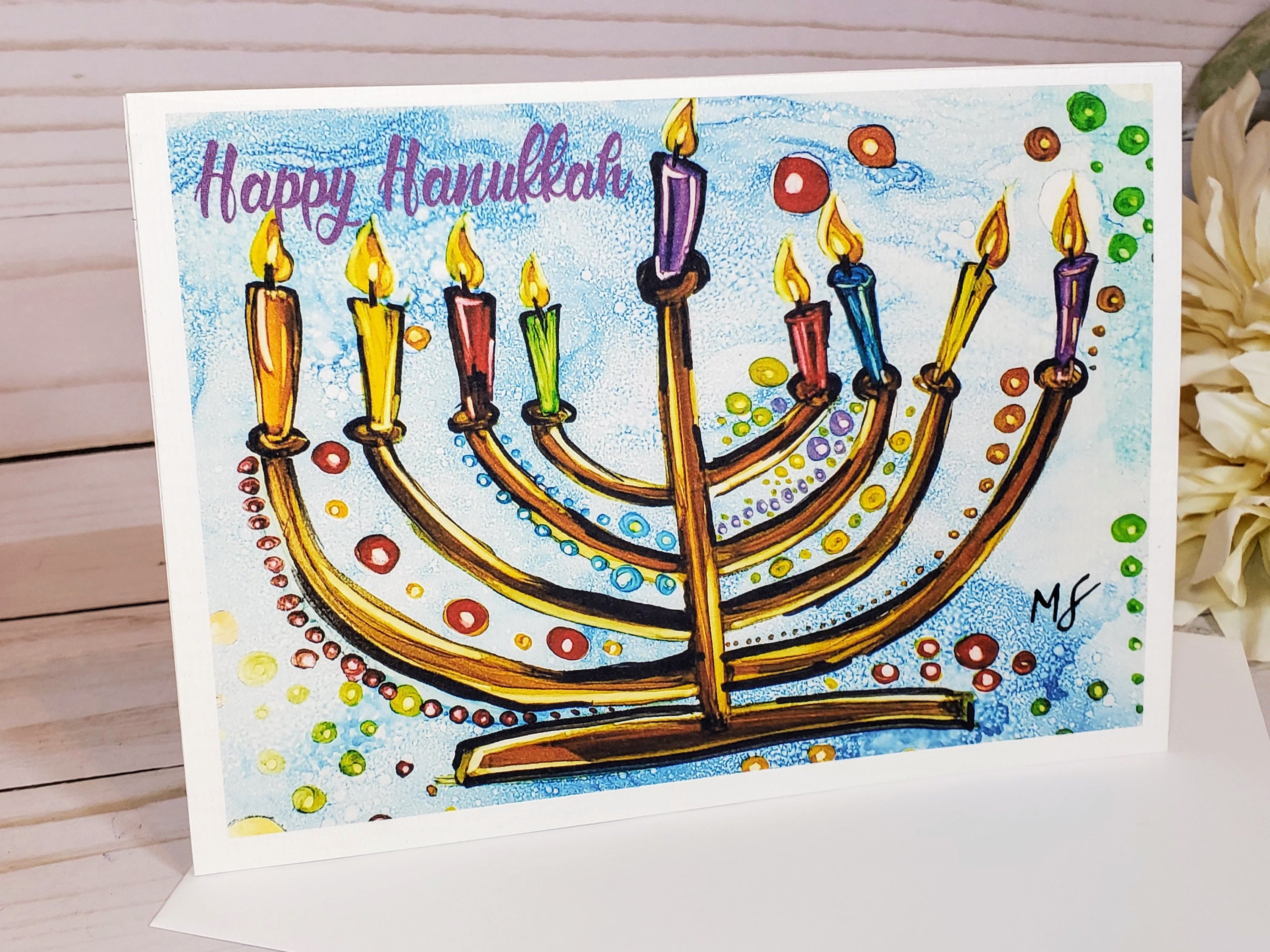 Hand Painted Happy Hanukkah Menorah Card Boxed Set Of 6 Chanukkah 