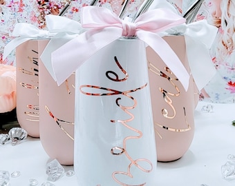 Personalized Bridesmaid Proposal Champagne Flute, 6oz Stemless Tumbler