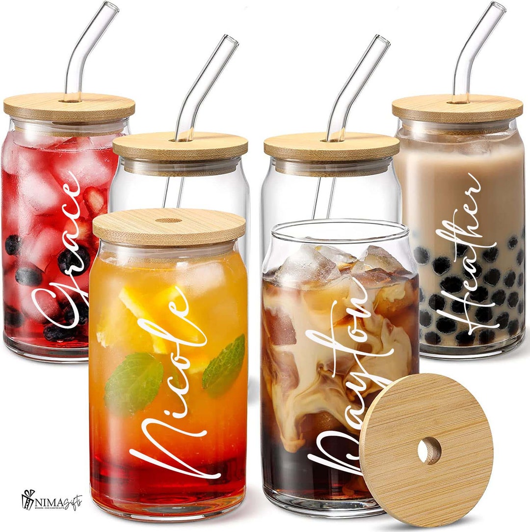 Personalized Iced Coffee Cup Glass Can Soda Cup With Lid and Straw ...