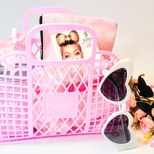 PINK Flower Girl Clutch, Personalized Beach Bag, Plastic Straw Clutch, Customized Hand Clutch, Bachelorette Party Bags - FGJB2