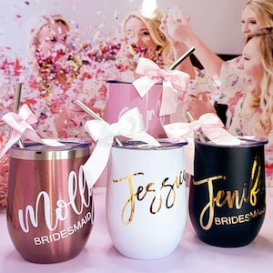 Bridesmaid Tumbler Personalized Bridesmaid Gift, Bridesmaid Proposal Gift Maid of Honor Custom Wine Glasses, Stemless Wine Tumbler - BDWT001