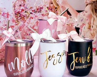 Bridesmaid Tumbler Personalized Bridesmaid Gift, Bridesmaid Proposal Gift Maid of Honor Custom Wine Glasses, Stemless Wine Tumbler - BDWT001