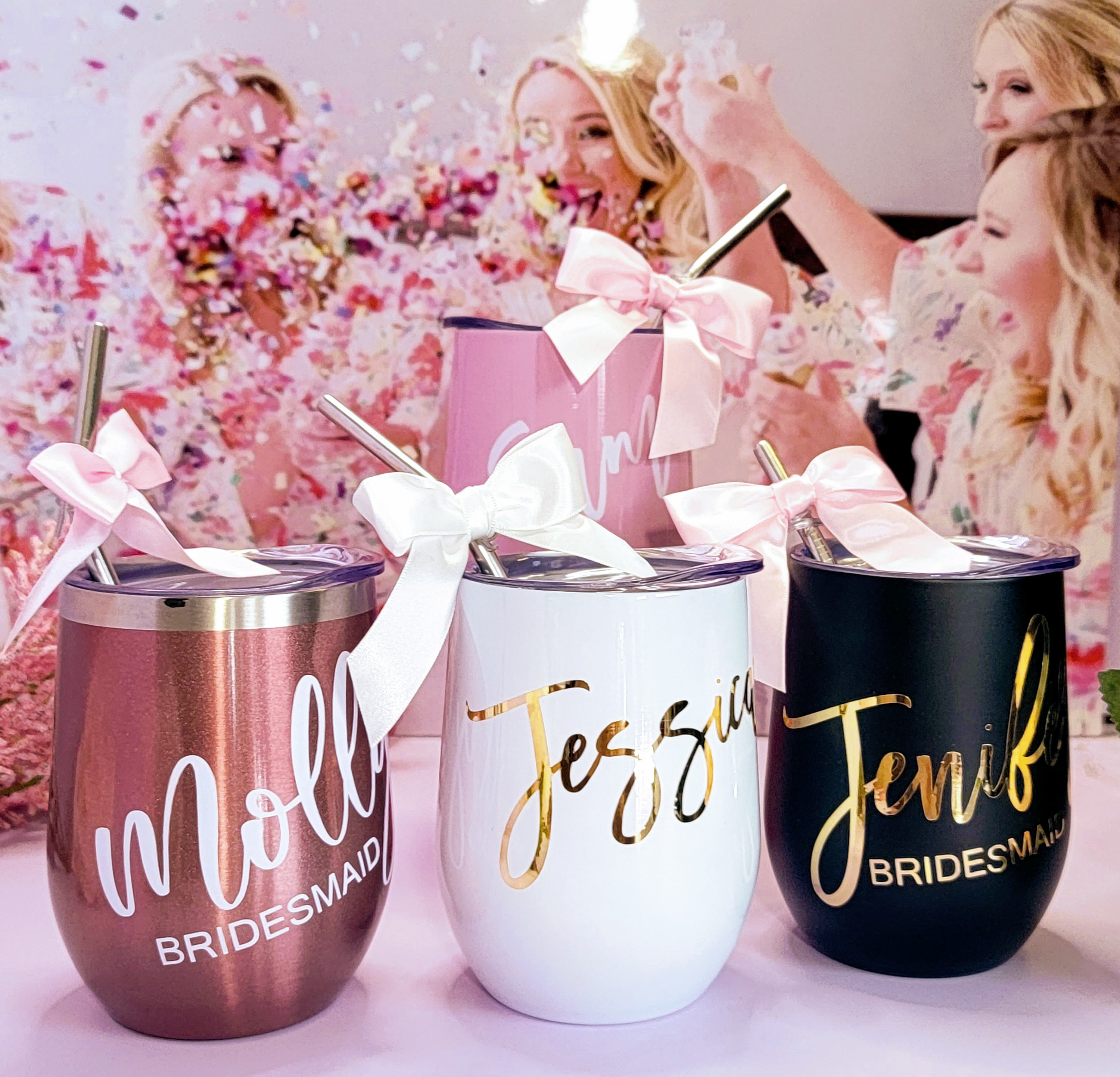 Personalized Bridesmaid Stemless Wine Glass Gift Set of 4