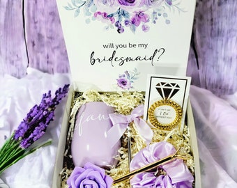 Purple & Gold Bridesmaid Proposal Box Set, Lilac Will You Be My Bridesmaid Gift Box Set, Maid of Honor Proposal Box, Bridesmaid Box -BMPB033