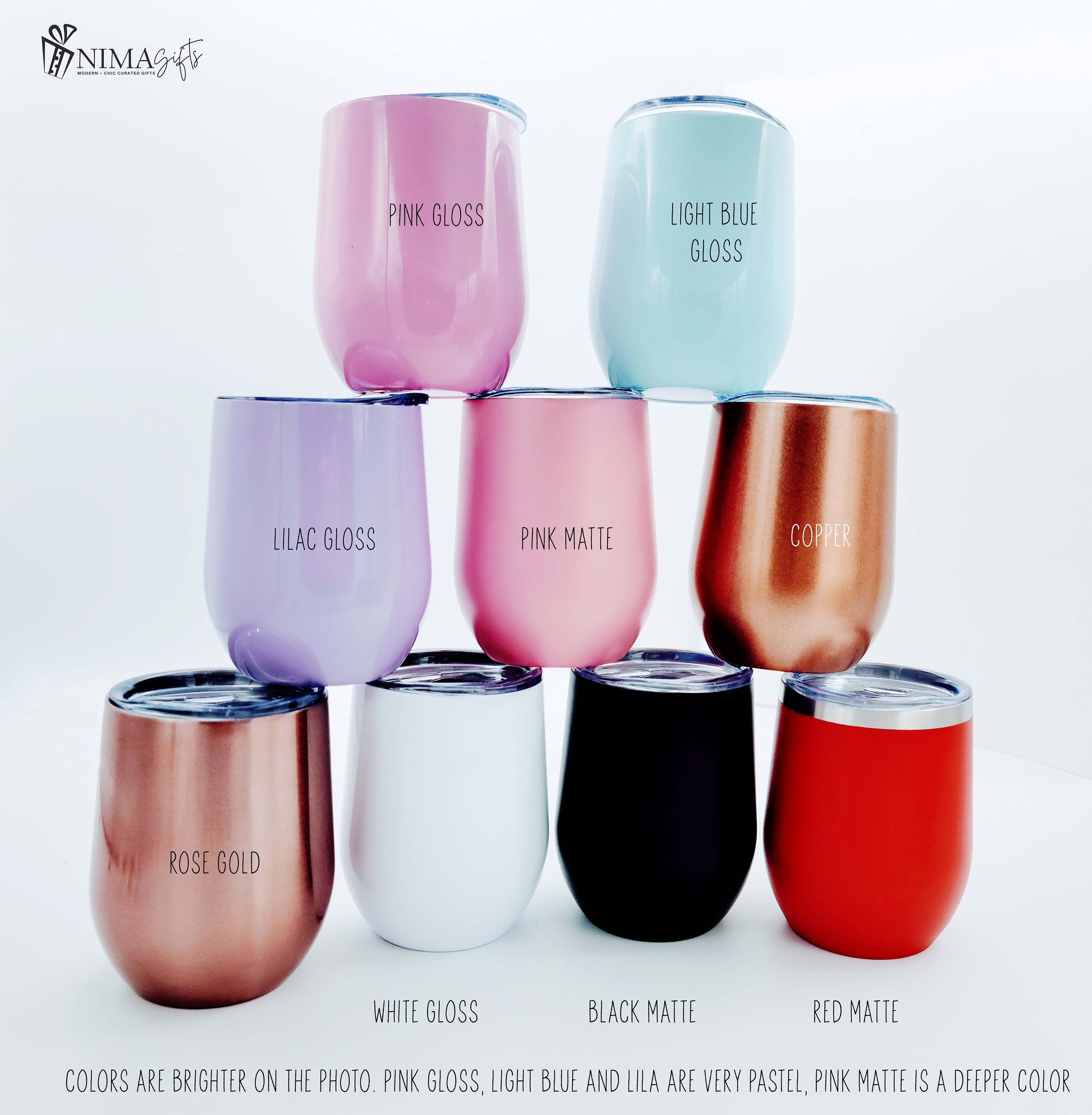 Personalized Stemless Wine Cup Insulated Stainless Steel (Rose Gold, Black,  White, Mint, Lilac) - Bridesmaid Gifts Boutique