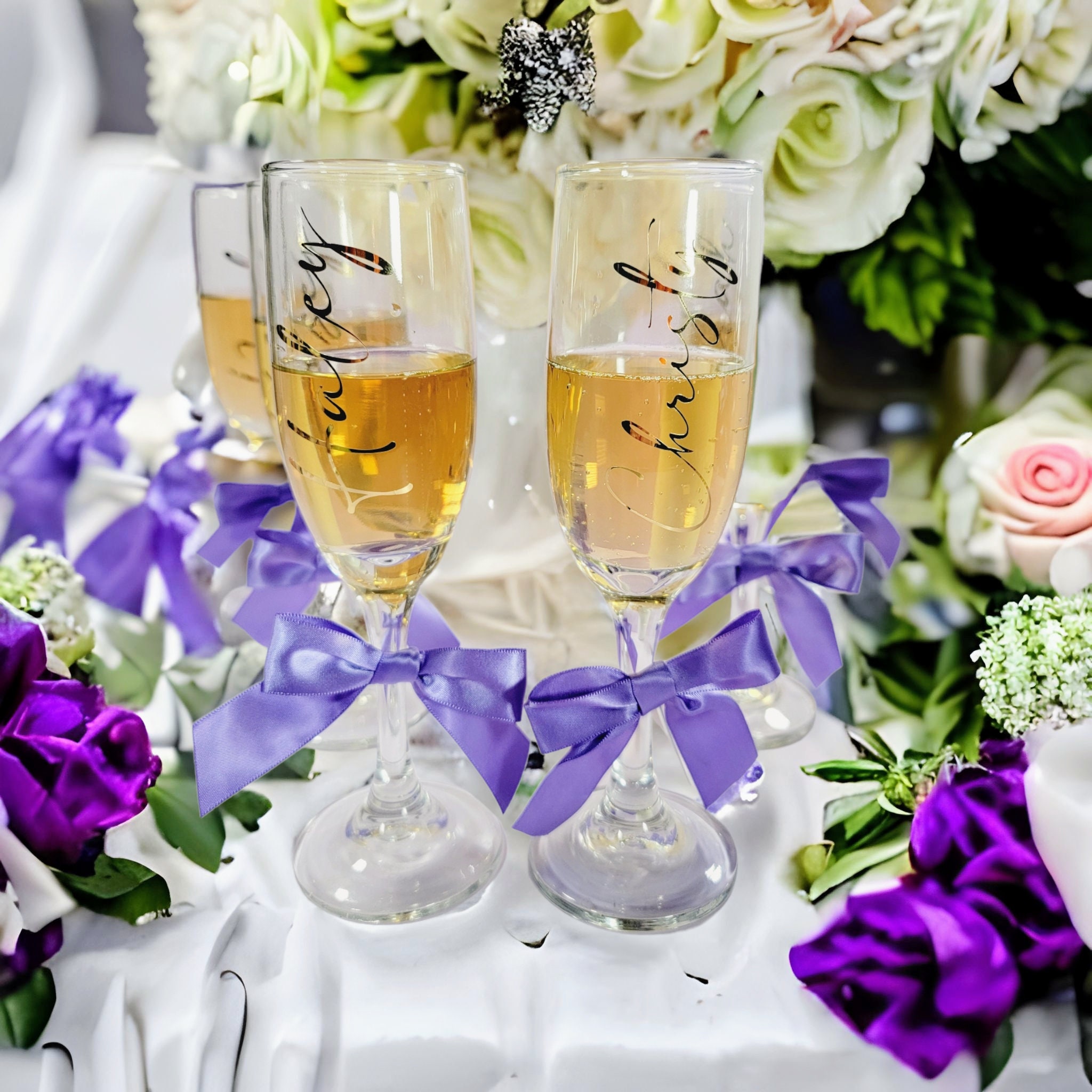 Personalized Bridesmaid Wine Tumbler Glasses with 3 Wreath Floral Frames - Front & Back Design - Custom Text from BluChi