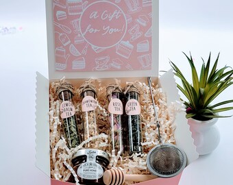 4 Loose Leaf Herbal Tea Sampler Gift Set for Women, Tea Lover Gift Basket, Birthday Gift Box, Gift for Her, Gift for Mom, Sister - GFHB009