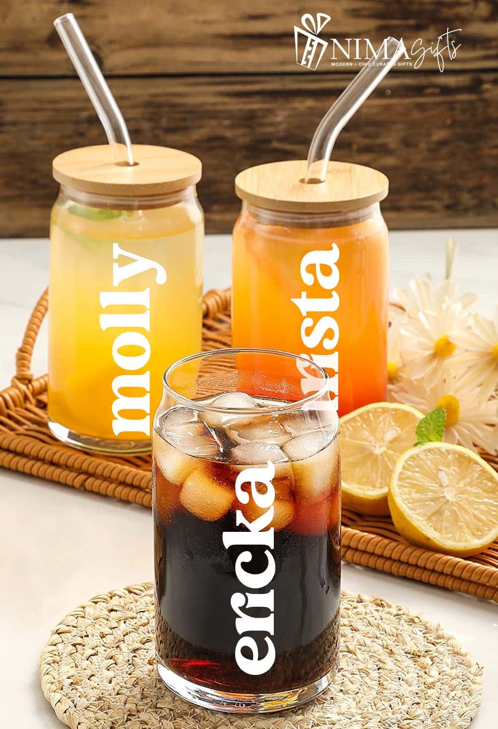 Personalized Iced Coffee Cup Glass Can Soda Cup With Lid and Straw