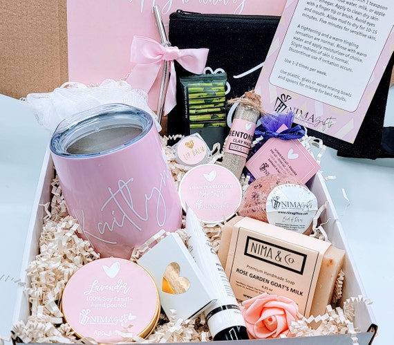 Christmas Birthday Gifts Spa Bath Set Box Xmas Gift Wine Tumbler Basket  Self Care Presents for Her, Wife, Mom, Sisters, Female, Besties, Friends