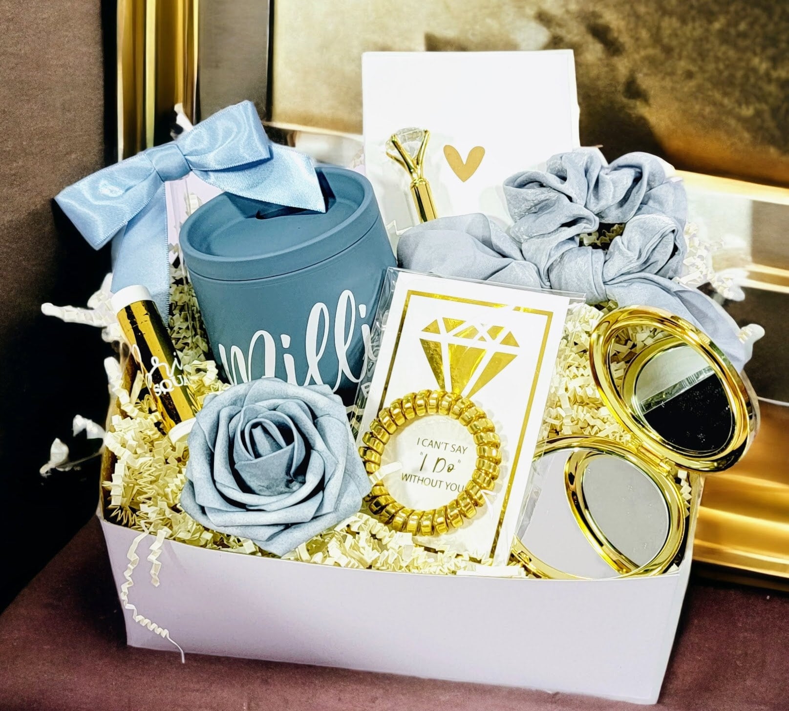 Bridesmaid Proposal Box Set Dusty Blue & Gold, Bridesmaid Gift Box, Will  You Be My Maid of Honor Gift, Port Wine Tumbler Dusty Blue Wedding