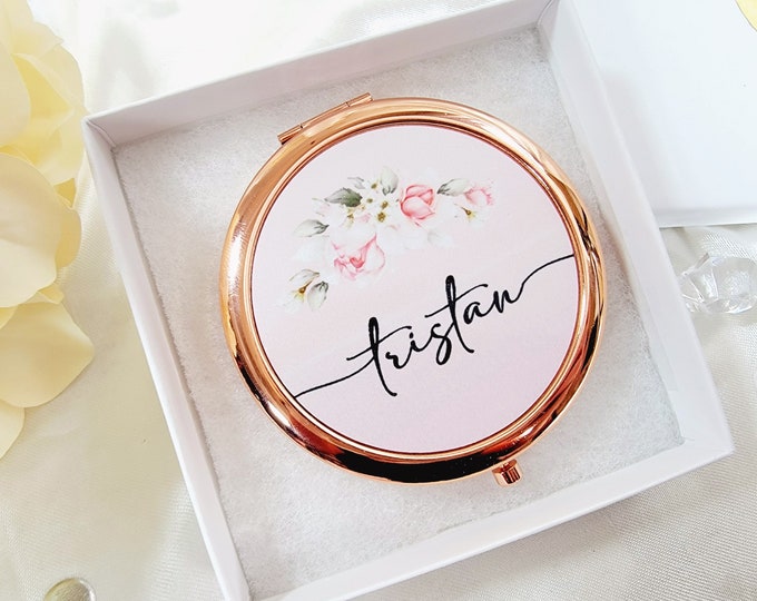 Personalized Bridesmaid Compact Mirror, Rose Gold Compact Mirror, Monogram Pocket Mirror, Bridesmaid Proposal Gift, Bridesmaid Gift For Her