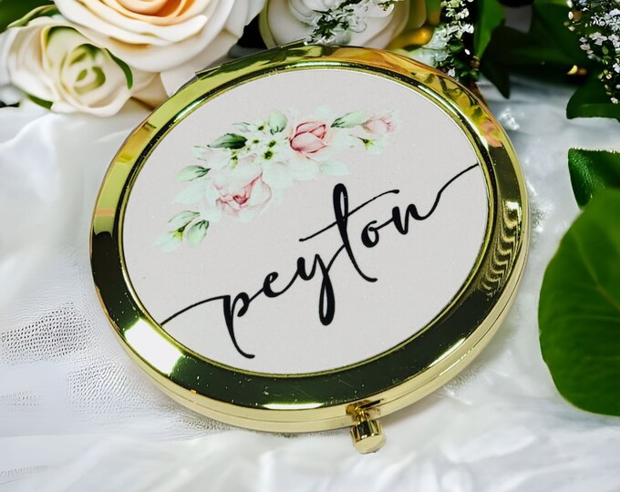 Pretty Bridal Party Gifts Gold Compact Mirror Bachelorette Party Favors, Bridal Shower Personalized Bridesmaid Gifts, Gifts for Women