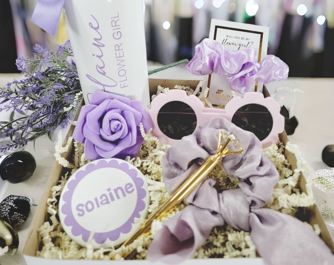 Lilac Flower Girl Proposal Box, Purple Flower Girl Gift Set, Lavender Junior Bridesmaid Gift, Will You Be My Flower Girl Gift Box-FGGB003