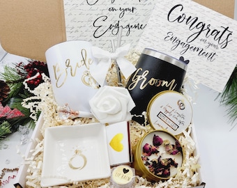 Engagement Gift Box for Couples | Personalized Mr and Mrs Tumbler Set | Newly Engaged Gift