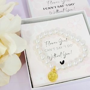 Flower Girl Proposal Pearl Bracelet, Personalized Flowergirl Gift Ideas, Monogram Girl Pearl Beads Bracelet, Faux Pearl Bracelet - FGBR002