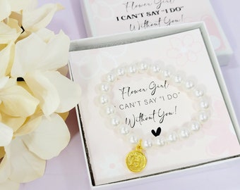 Flower Girl Proposal Pearl Bracelet, Personalized Flowergirl Gift Ideas, Monogram Girl Pearl Beads Bracelet, Faux Pearl Bracelet - FGBR002