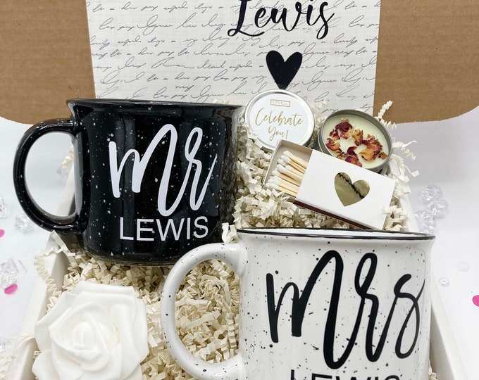 Engagement Gifts for Couple with Coffee Mugs, Couples Engagement Gift Box For Bride & Groom, Future Mr and Mrs Gift Set -EGFC001D