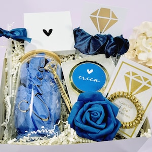 Bridesmaid Proposal Box Set Navy Blue & Gold, Bridesmaid Gift Box, Will You Be My Maid of Honor Gift with Glass Tumbler -BMPB041C