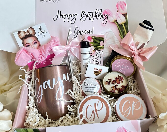 Happy Birthday Gift Box for Her with Wine Tumbler, Spa Birthday Box, Self Care Gift For Her, Birthday Gift Basket for Women Gift Set-BD01-01