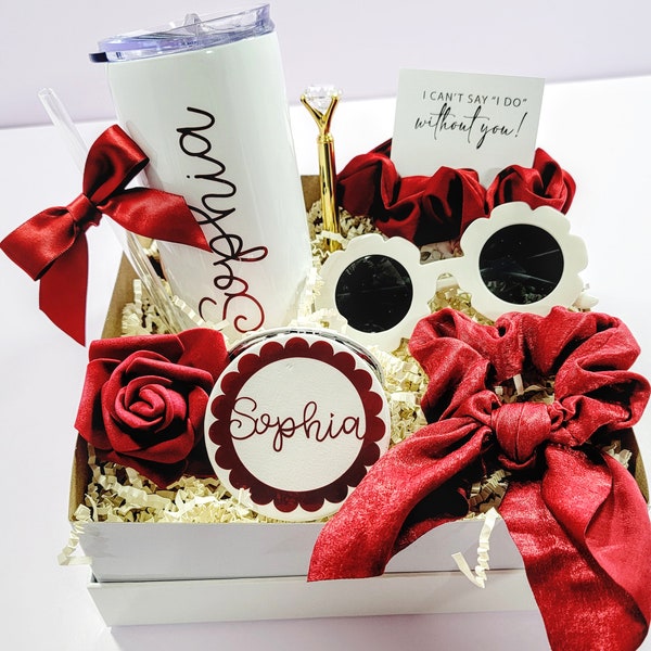 Burgundy Flower Girl Proposal Box Gift Set, Flower Sunglasses, Maroon Junior Bridesmaid, Flower Girl Box, Red Flower Girl Gift Box-FGGB003