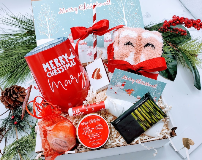 Christmas Gift Box for Women Spa Gift Set for Her, Christmas Spa Gift Set, Christmas Gift Ideas, Christmas Gift Basket Wine Tumbler - CSB1