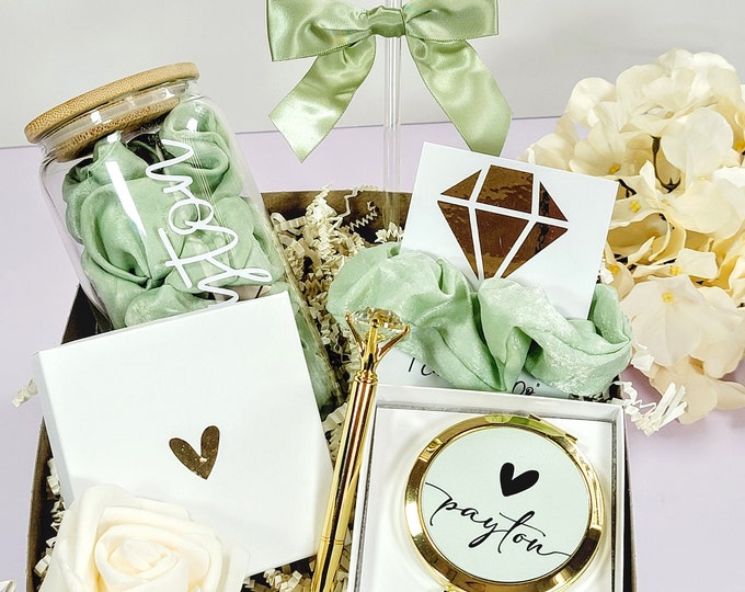 Bridesmaid Proposal Box Set Gold & Sage Green Wedding, Will You Be My Bridesmaid Gift Box I Can't Say I do Without You Proposal Box-BMPB041D