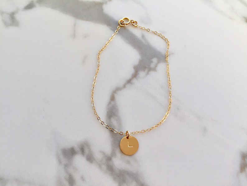 Gold Initial Bracelet Personalized Bridesmaid Gift Hand Stamped Gold Disc Bracelet Personalised Bracelet Custom made jewellery