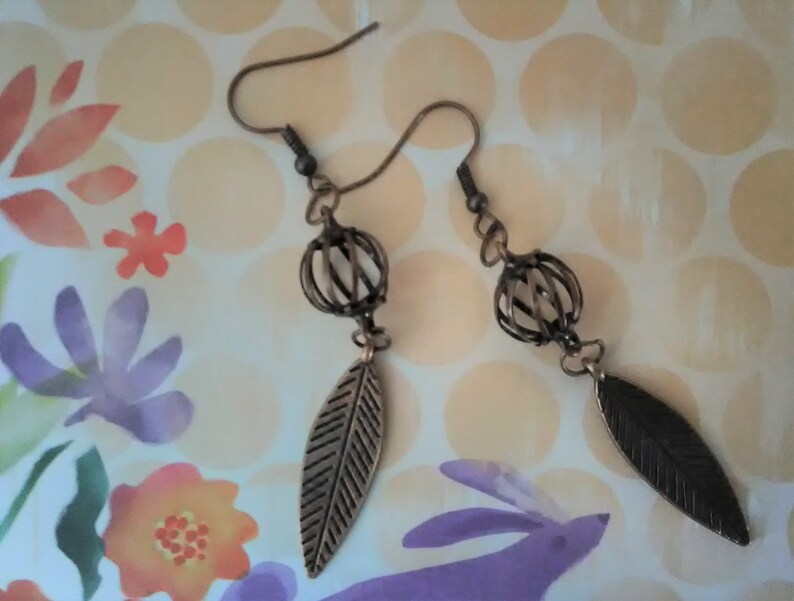 Bronze Metal Drop Earrings, Bronze Metal Dangle Earrings, Bronze