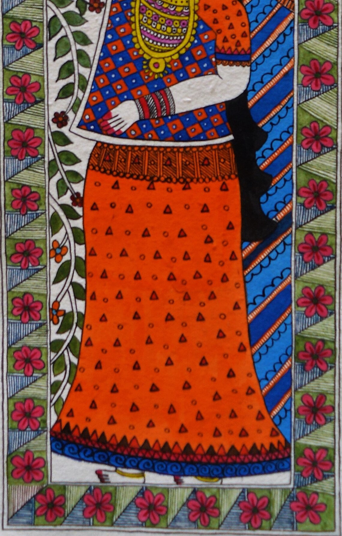 Handmade Madhubani Acrylic Painting, Woman With Earthen Pot, Handmade ...
