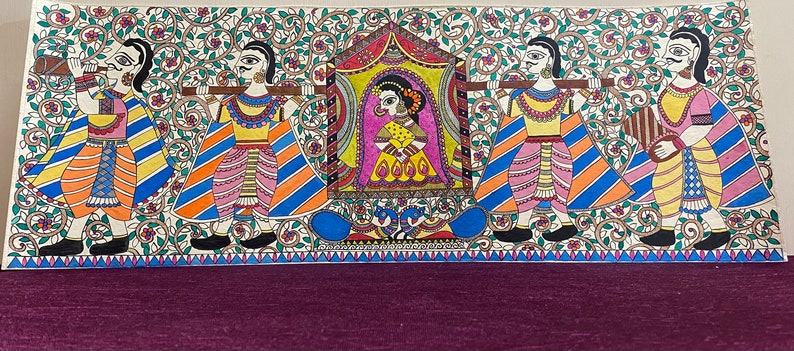 Doli Kahar,MadhubaniPainting Farewell,indianart,FolkWallArt, HomeDecor,House Warming Gift, Ethnic, handmade,mithilaart, colourful image 3