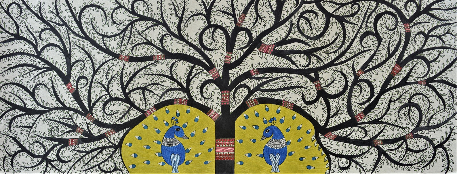 Handmade Tree of Life Madhubani Painting, Indian Folk Art