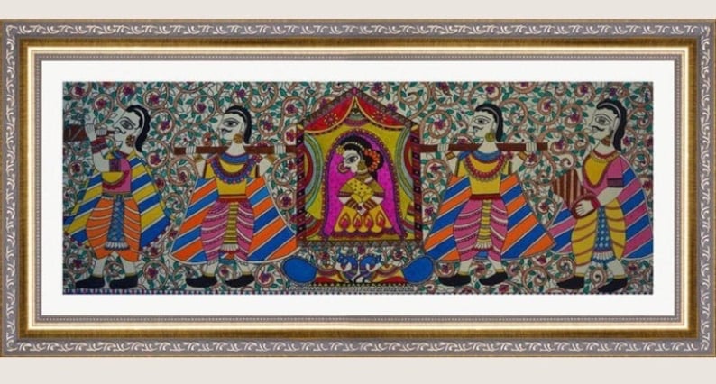 Doli Kahar,MadhubaniPainting Farewell,indianart,FolkWallArt, HomeDecor,House Warming Gift, Ethnic, handmade,mithilaart, colourful image 2