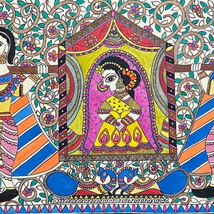 Doli Kahar,MadhubaniPainting Farewell,indianart,FolkWallArt, HomeDecor,House Warming Gift, Ethnic, handmade,mithilaart, colourful image 1